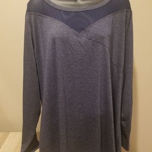 NWT Marika Navy Sheer Sweetheart neckline  w Open Back Exercise Top 2X